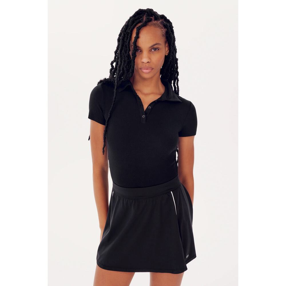 $124 New Splits59 Talia Ribbed Polo - Black - Small